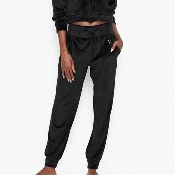Victoria's Secret Soft Velour Jogger Sweat Pant Black Size Small - Picture 1 of 6